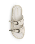 Sandalia Beige Plataforma Baja Doble Tira Estoperoles Hebillas 3402998