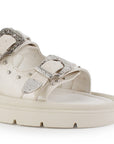 Sandalia Beige Plataforma Baja Doble Tira Estoperoles Hebillas 3402998