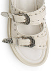 Sandalia Beige Plataforma Baja Doble Tira Estoperoles Hebillas 3402998