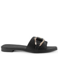 Sandalia Negro Plana Dama Tira Ancha Hebilla Moda Casual Verano 3402999