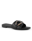 Sandalia Negro Plana Dama Tira Ancha Hebilla Moda Casual Verano 3402999
