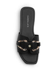 Sandalia Negro Plana Dama Tira Ancha Hebilla Moda Casual Verano 3402999