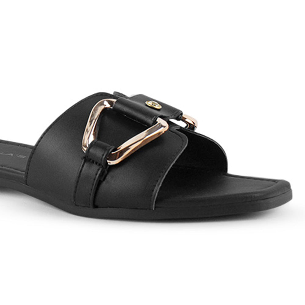Sandalia Negro Plana Dama Tira Ancha Hebilla Moda Casual Verano 3402999
