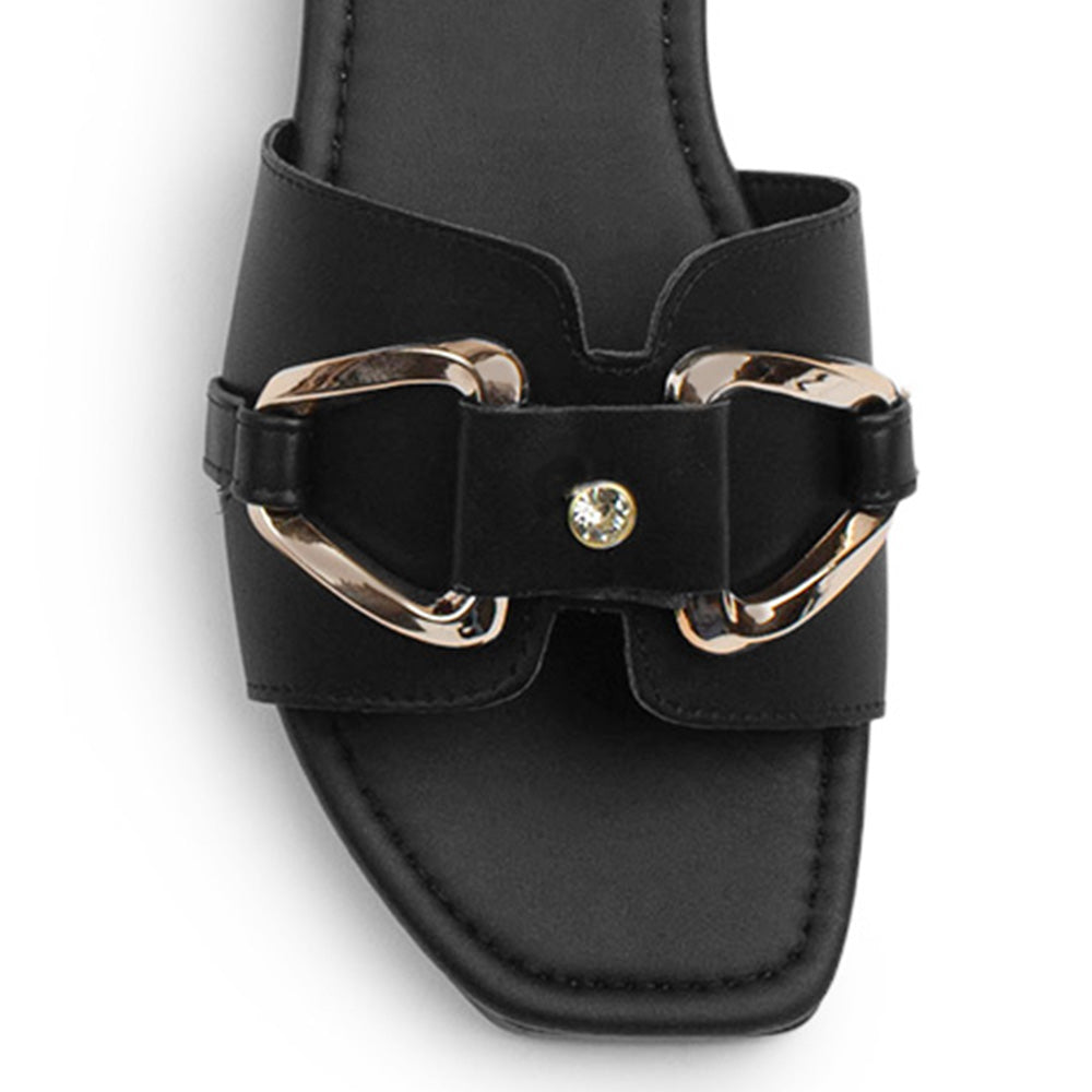 Sandalia Negro Plana Dama Tira Ancha Hebilla Moda Casual Verano 3402999