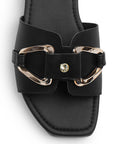 Sandalia Negro Plana Dama Tira Ancha Hebilla Moda Casual Verano 3402999
