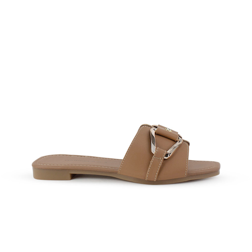 Sandalia Cafe Plana Dama Tira Ancha Hebilla Moda Casual Verano 3403000