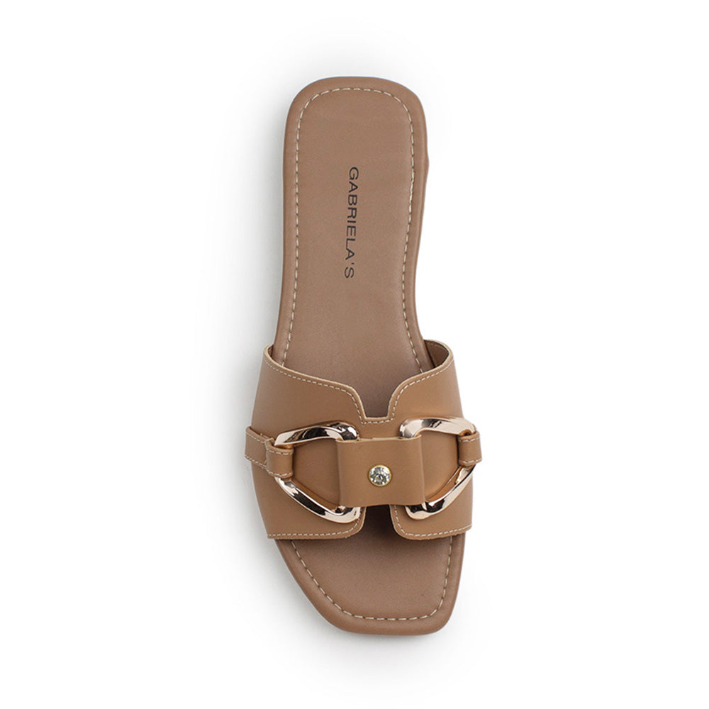 Sandalia Cafe Plana Dama Tira Ancha Hebilla Moda Casual Verano 3403000