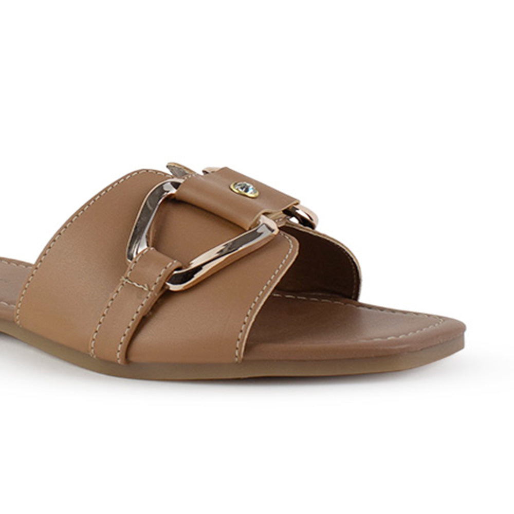 Sandalia Cafe Plana Dama Tira Ancha Hebilla Moda Casual Verano 3403000