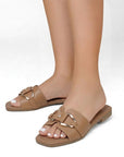 Sandalia Cafe Plana Dama Tira Ancha Hebilla Moda Casual Verano 3403000