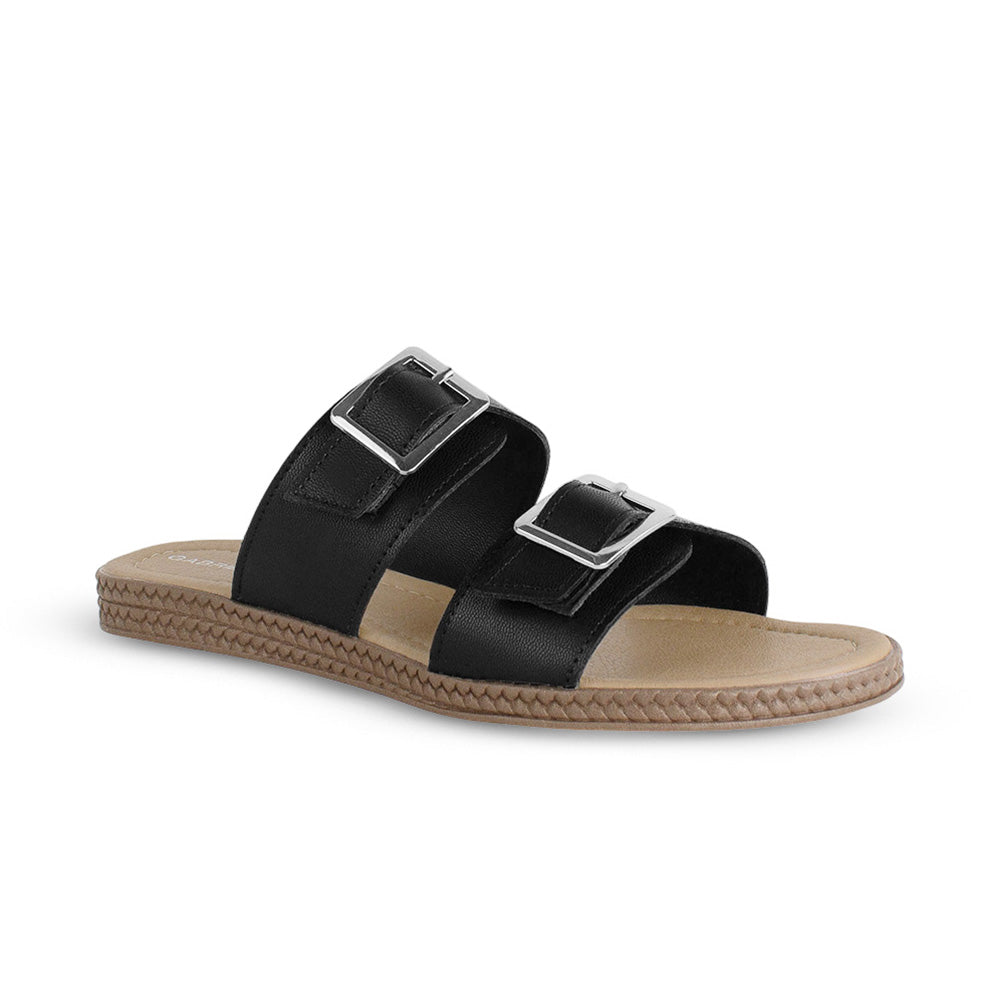 Sandalia Negro Piso Doble Hebilla Casual Mujer Moda 4910037