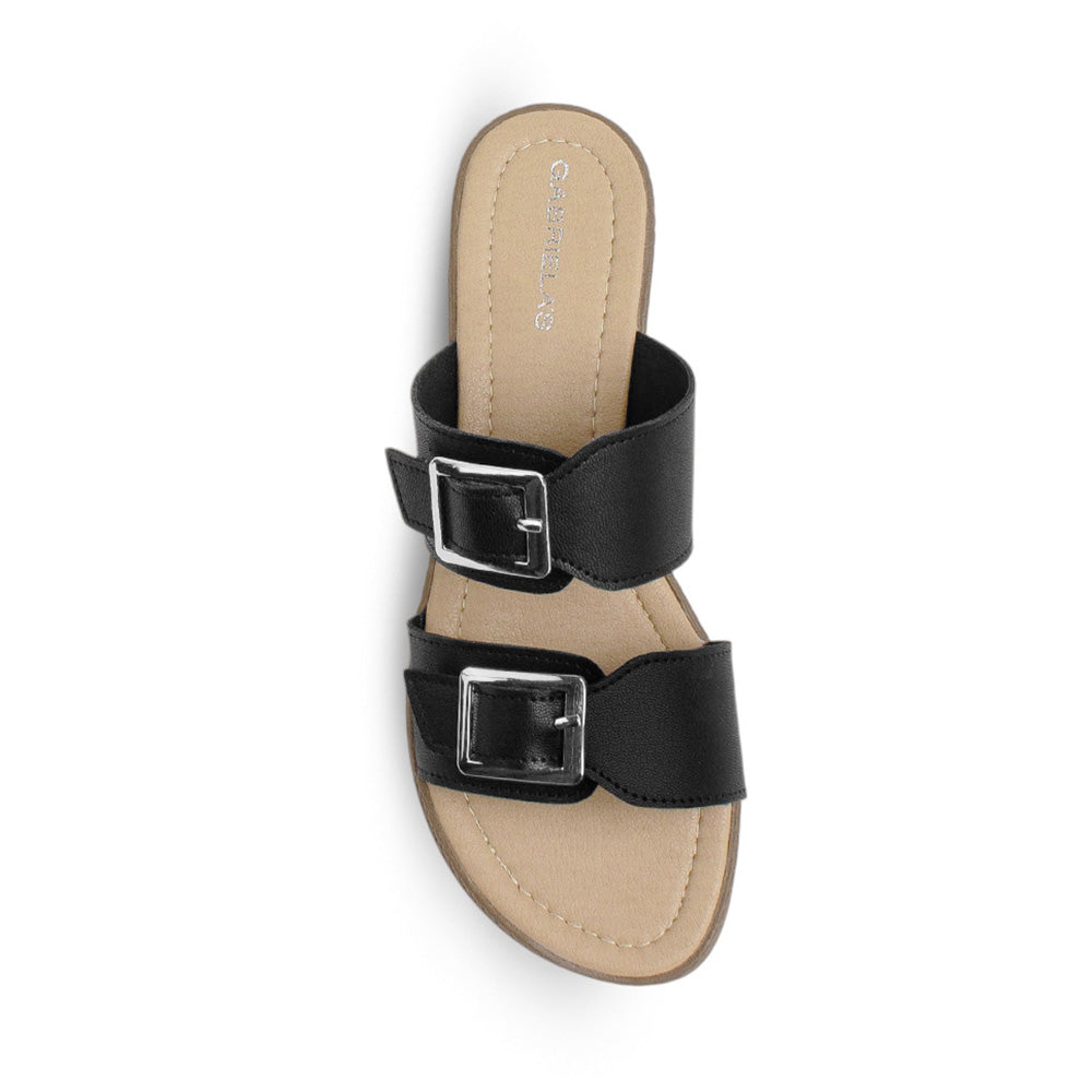 Sandalia Negro Piso Doble Hebilla Casual Mujer Moda 4910037