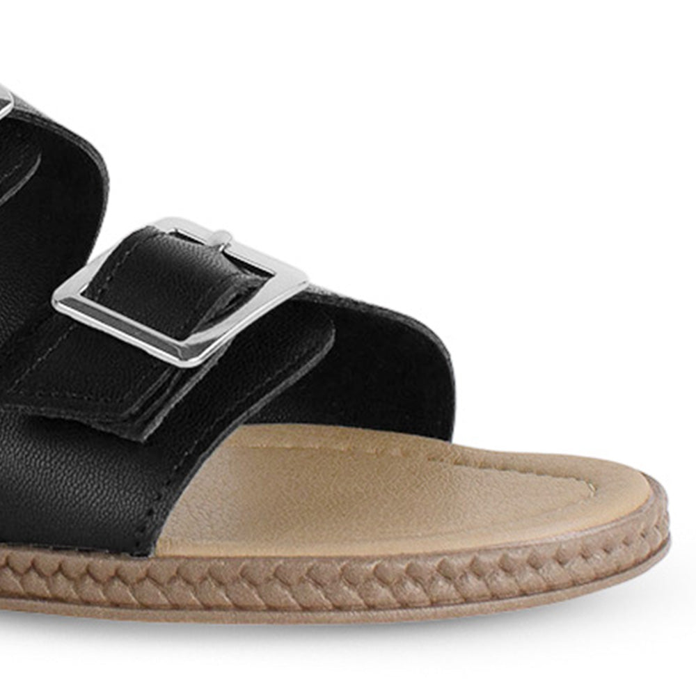 Sandalia Negro Piso Doble Hebilla Casual Mujer Moda 4910037