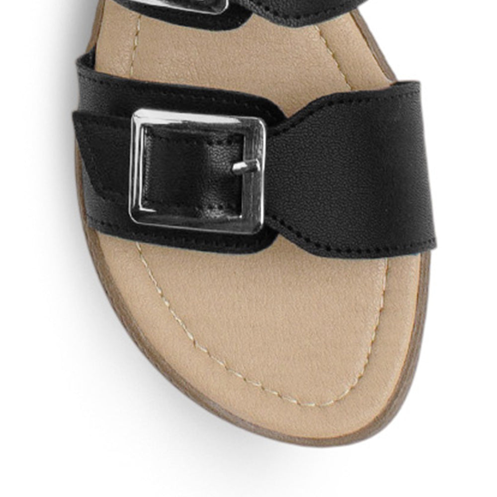 Sandalia Negro Piso Doble Hebilla Casual Mujer Moda 4910037