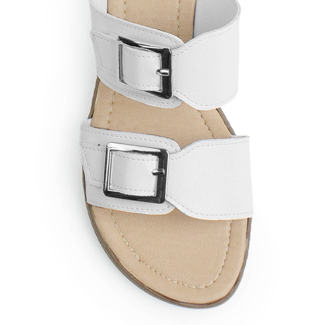 Sandalia Blanco Piso Doble Hebilla Casual Mujer Moda 4910038