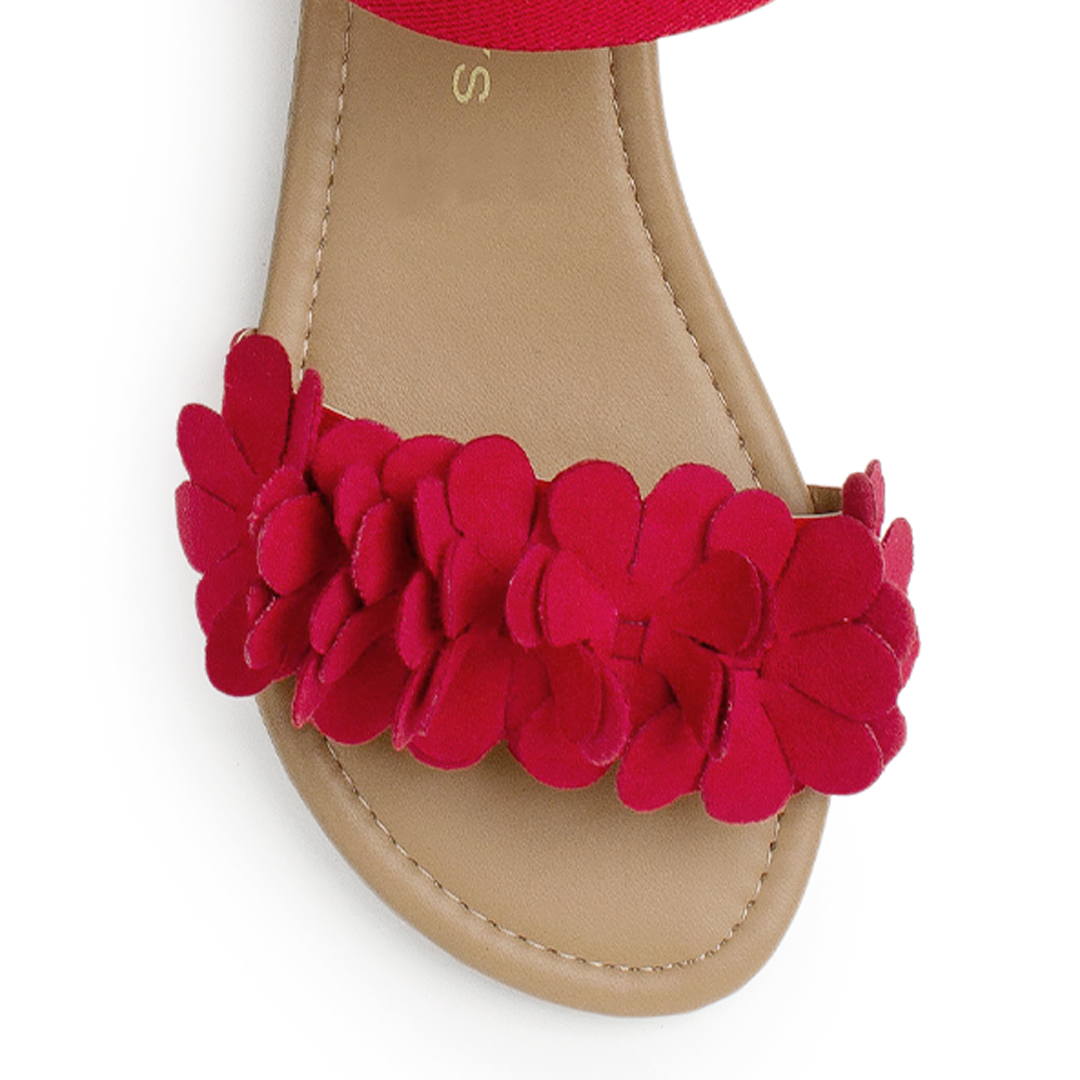 Sandalia Rojo Mujer Piso Pulsera Resorte Moda Flores Casual 3620337