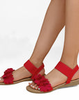 Sandalia Rojo Mujer Piso Pulsera Resorte Moda Flores Casual 3620337