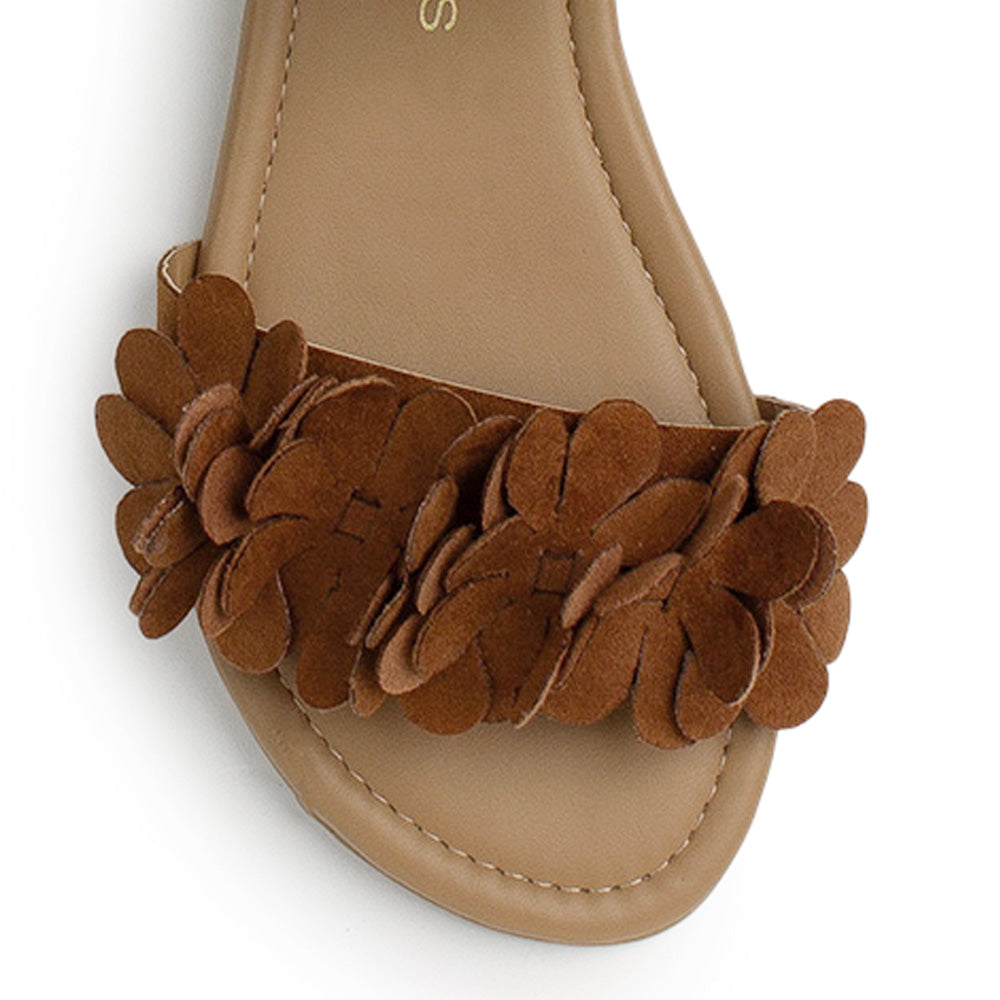 Sandalia Cafe Mujer Piso Pulsera Resorte Moda Flores Casual 3620338