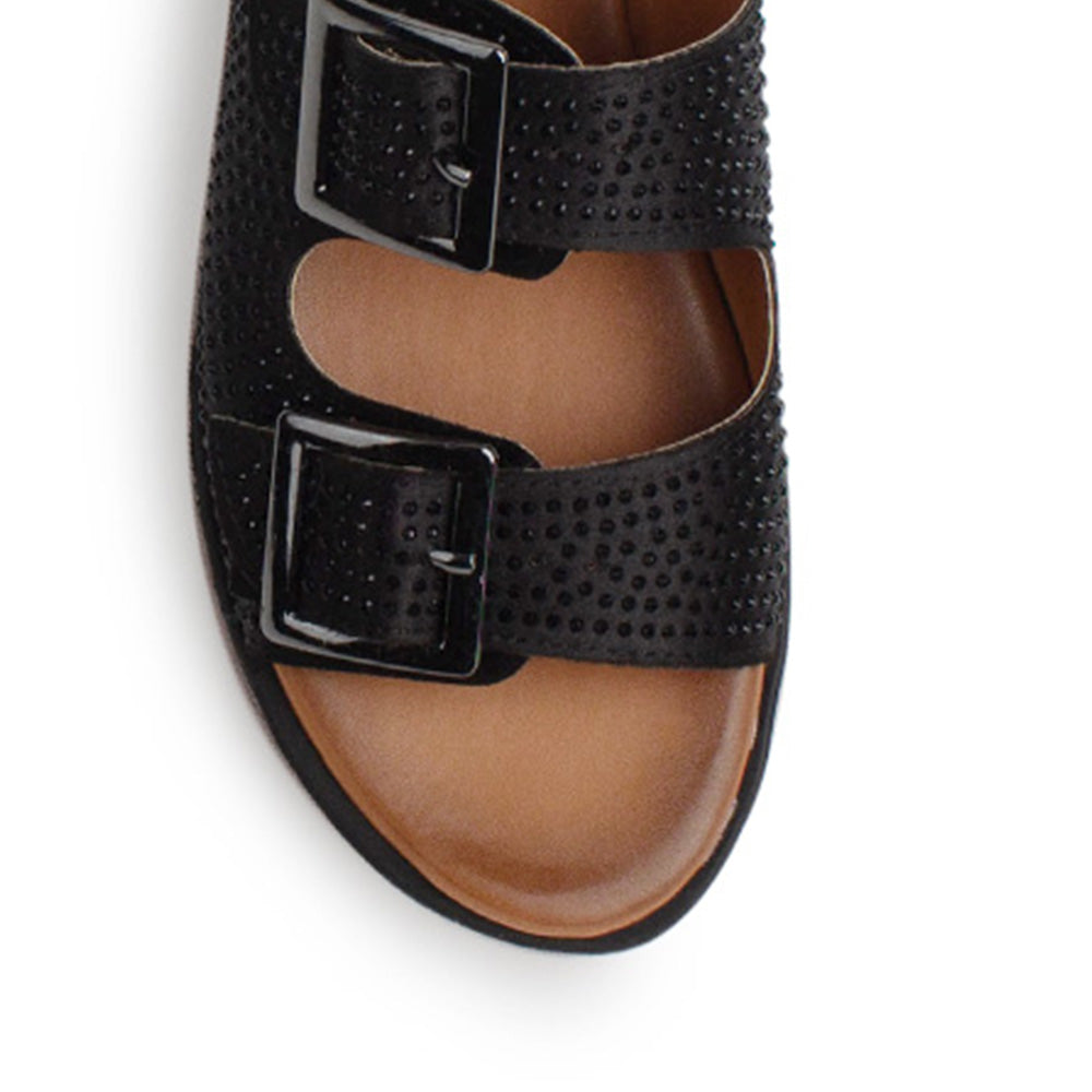 Sandalia Negro Dama Doble Tira Brillos Moda Doble Tira Hebillas 4640027
