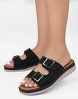 Sandalia Negro Dama Doble Tira Brillos Moda Doble Tira Hebillas 4640027