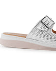 Sandalia Blanco Plata Dama Doble Tira Brillos Moda Doble Tira Hebillas 4640028