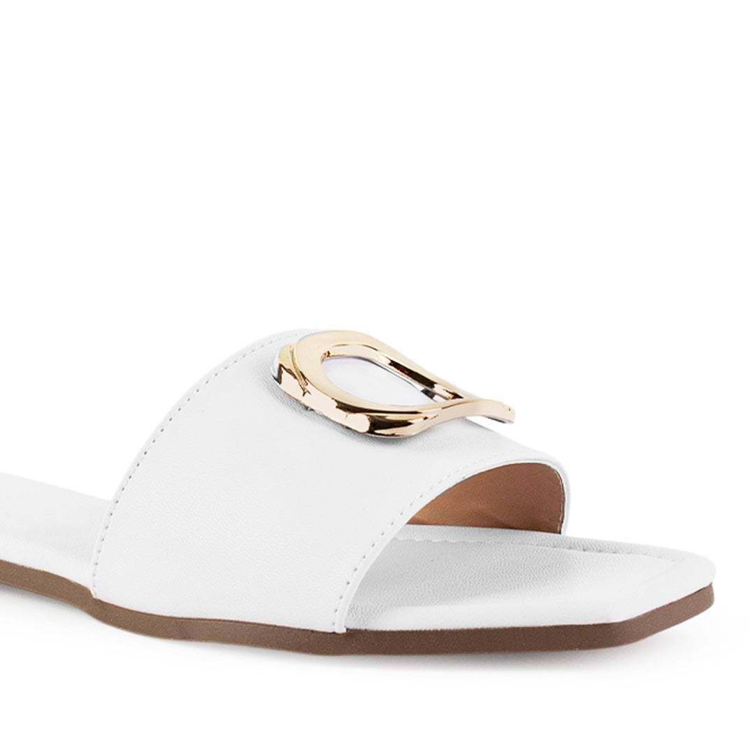 Sandalia Blanco Mujer Piso Casual Punta Cuadrada Moda 1220357