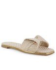 Sandalia Beige Plana Mujer Punta Cuadrada Moño Moda Dama 2760730