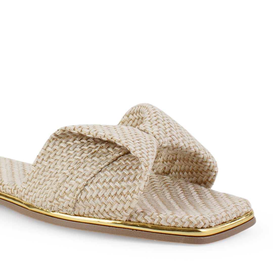 Sandalia Beige Plana Mujer Punta Cuadrada Moño Moda Dama 2760730