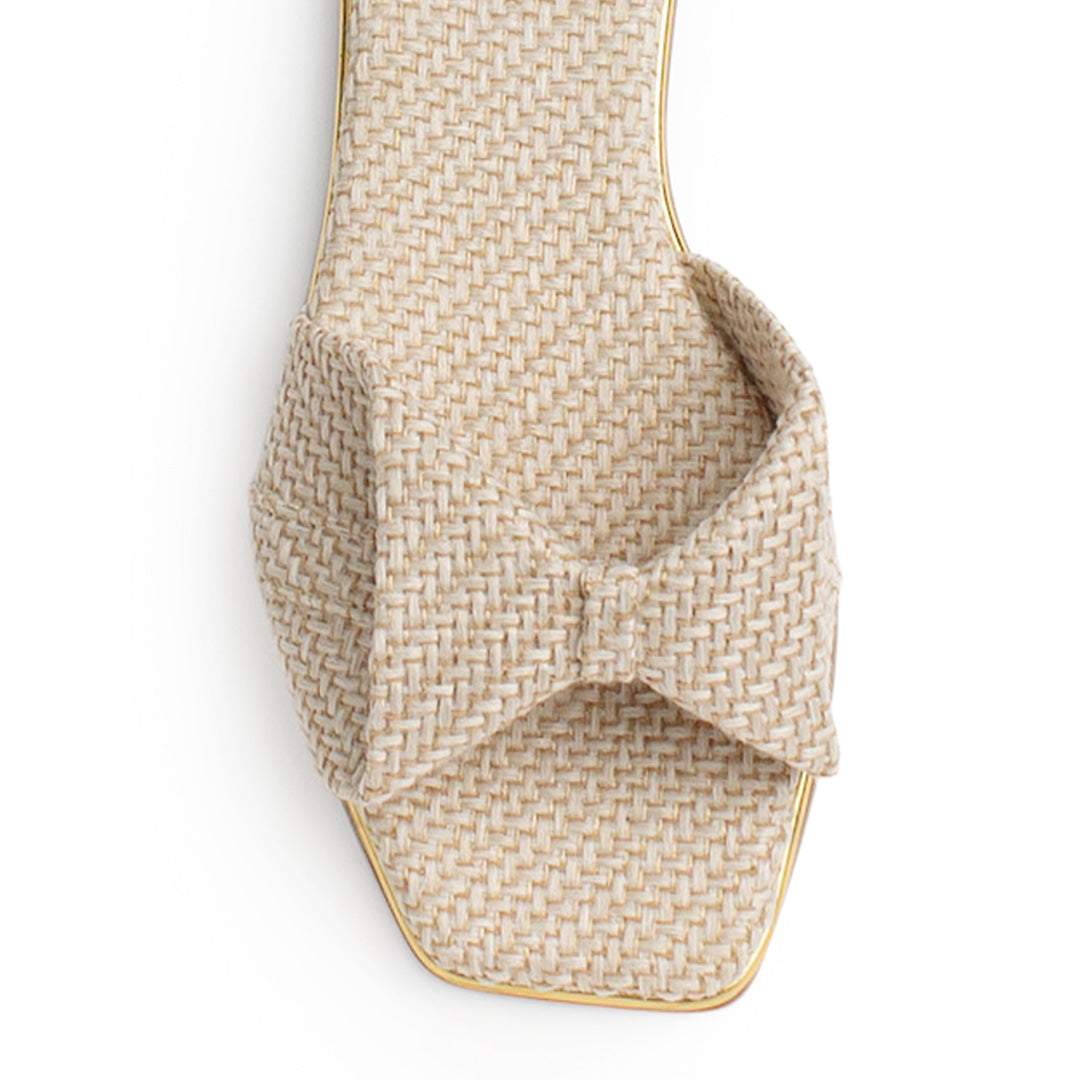 Sandalia Beige Plana Mujer Punta Cuadrada Moño Moda Dama 2760730