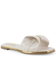 Sandalia Beige Plana Mujer Punta Cuadrada Moño Moda Dama 2760732