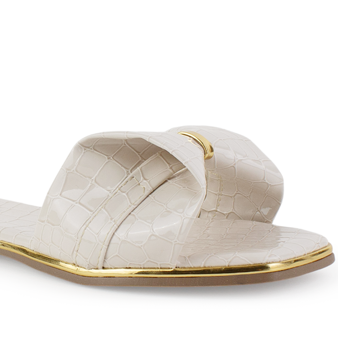 Sandalia Beige Plana Mujer Punta Cuadrada Moño Moda Dama 2760732