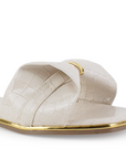 Sandalia Beige Plana Mujer Punta Cuadrada Moño Moda Dama 2760732