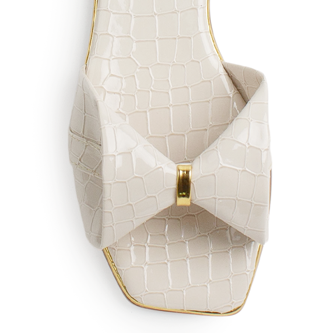Sandalia Beige Plana Mujer Punta Cuadrada Moño Moda Dama 2760732