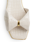 Sandalia Beige Plana Mujer Punta Cuadrada Moño Moda Dama 2760732