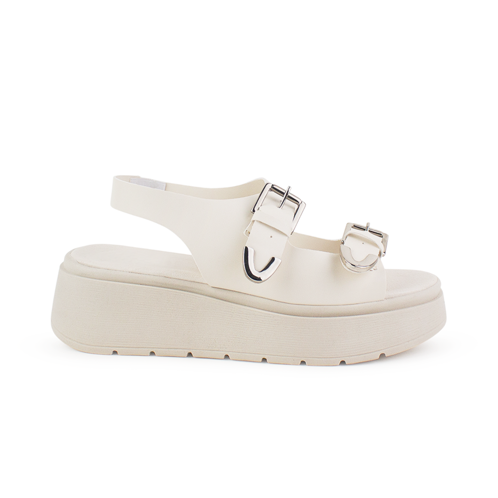 Sandalia Beige Plataforma Mujer Comoda Ajuste Hebillas Moda Verano 3430045