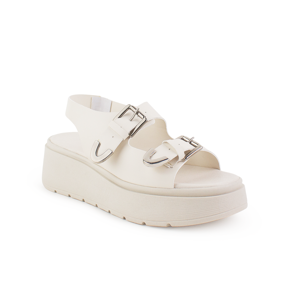 Sandalia Beige Plataforma Mujer Comoda Ajuste Hebillas Moda Verano 3430045