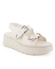 Sandalia Beige Plataforma Mujer Comoda Ajuste Hebillas Moda Verano 3430045