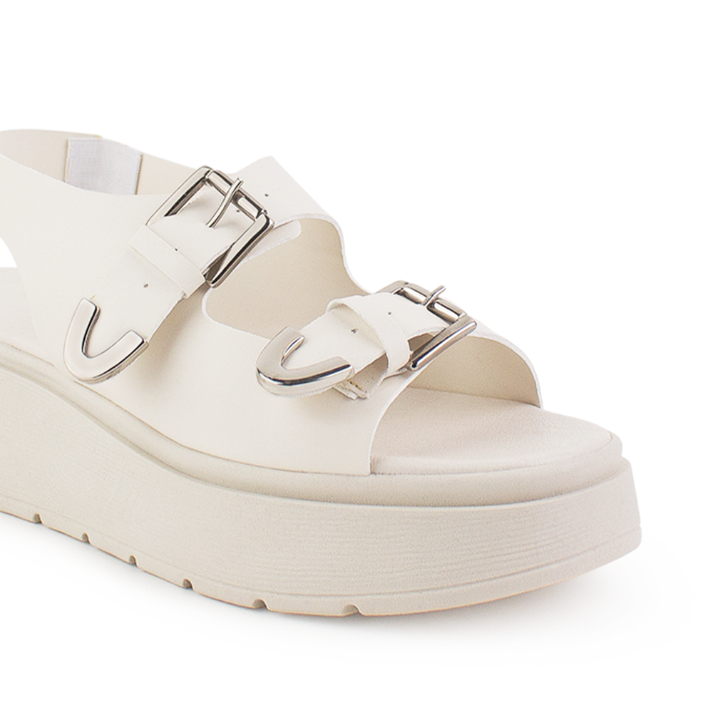 Sandalia Beige Plataforma Mujer Comoda Ajuste Hebillas Moda Verano 3430045