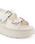 Sandalia Beige Plataforma Mujer Comoda Ajuste Hebillas Moda Verano 3430045