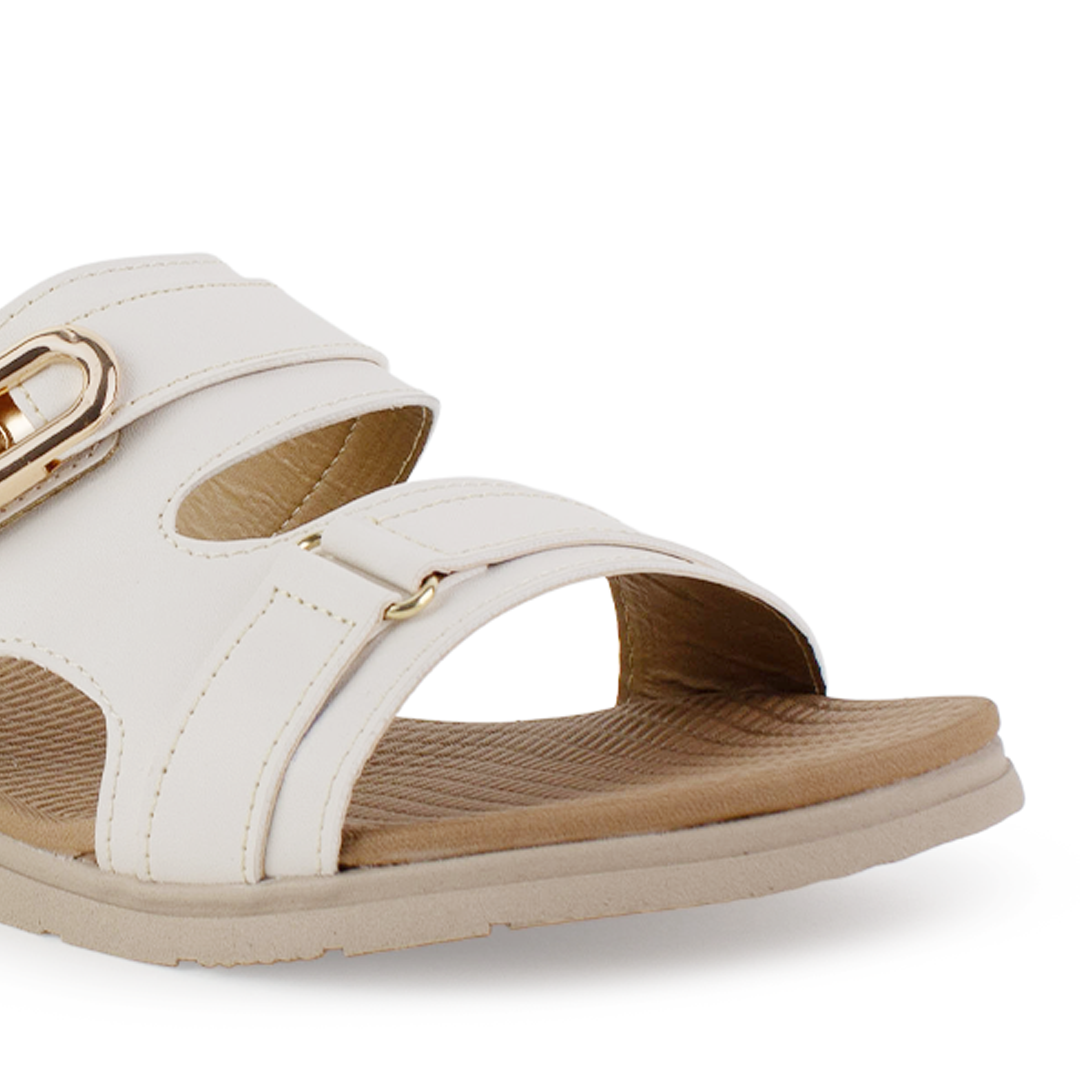 Sandalia Beige Doble Tira Mujer Casual Plana Confort Moda Verano 3270325
