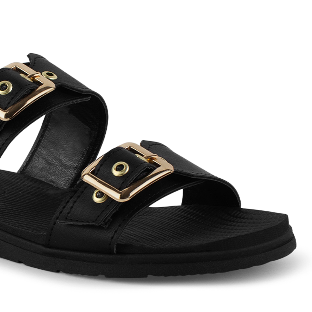 Sandalia Negro Doble Tira Mujer Casual Plana Confort Moda Verano 3270327