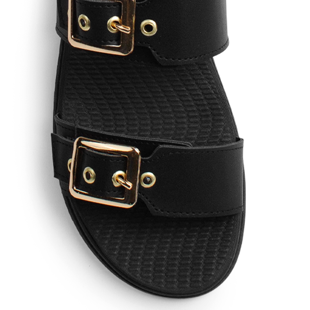Sandalia Negro Doble Tira Mujer Casual Plana Confort Moda Verano 3270327