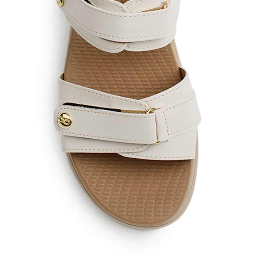 Sandalia Beige Mujer Plataforma Baja Doble Tira Ajustable Moda 3270329