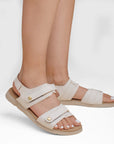 Sandalia Beige Mujer Plataforma Baja Doble Tira Ajustable Moda 3270329