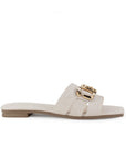 Sandalia Beige Dama Punta Cuadrada Herraje Plana Elegante Comoda 4170007