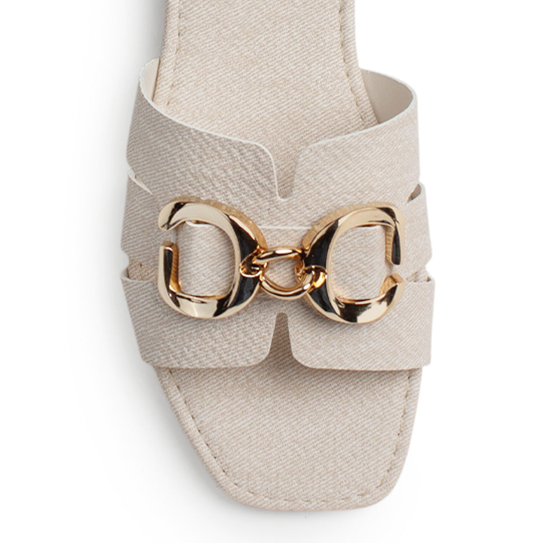 Sandalia Beige Dama Punta Cuadrada Herraje Plana Elegante Comoda 4170007