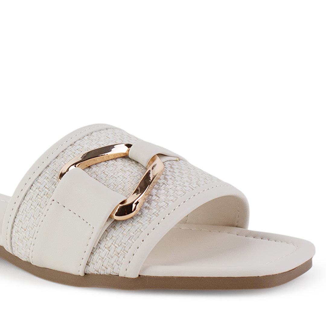 Sandalia Beige Mujer Moda Slide Hebilla Decorativa Estilo Casual  4170008