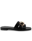 Sandalia Negro Dama Punta Cuadrada Herraje Plana Elegante Comoda 4170005