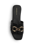 Sandalia Negro Dama Punta Cuadrada Herraje Plana Elegante Comoda 4170005