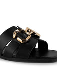 Sandalia Negro Dama Punta Cuadrada Herraje Plana Elegante Comoda 4170005