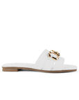 Sandalia Blanco Dama Punta Cuadrada Herraje Plana Elegante Comoda 4170006